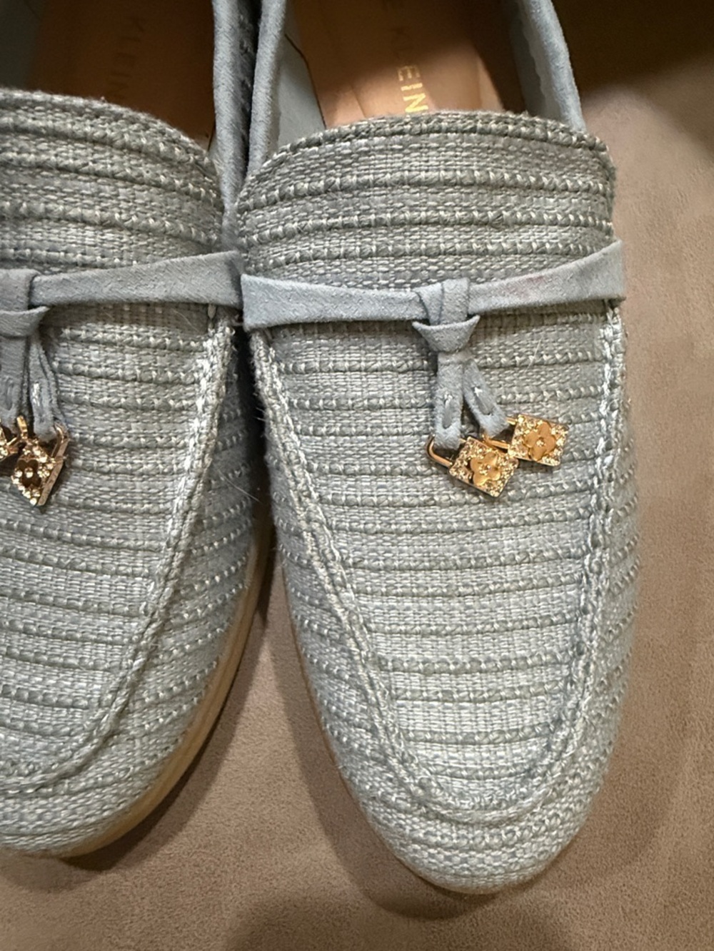 Anne Klein Women's Sadrine Slip Linen Light Blue Braided Tassel Loafers - Picture 4 of 8